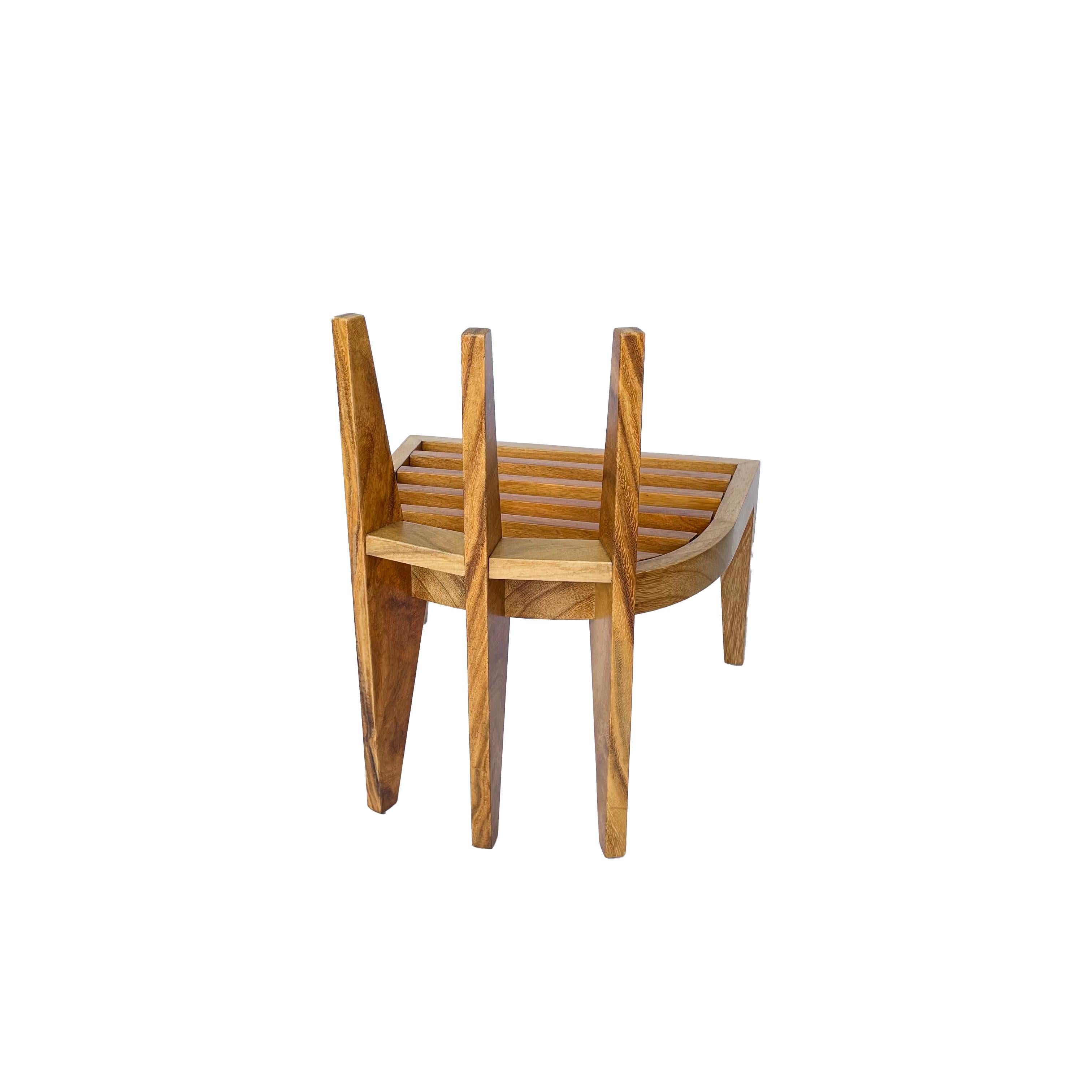 Upholstery Modern Wood Stool by Pierre Sarkis For Sale
