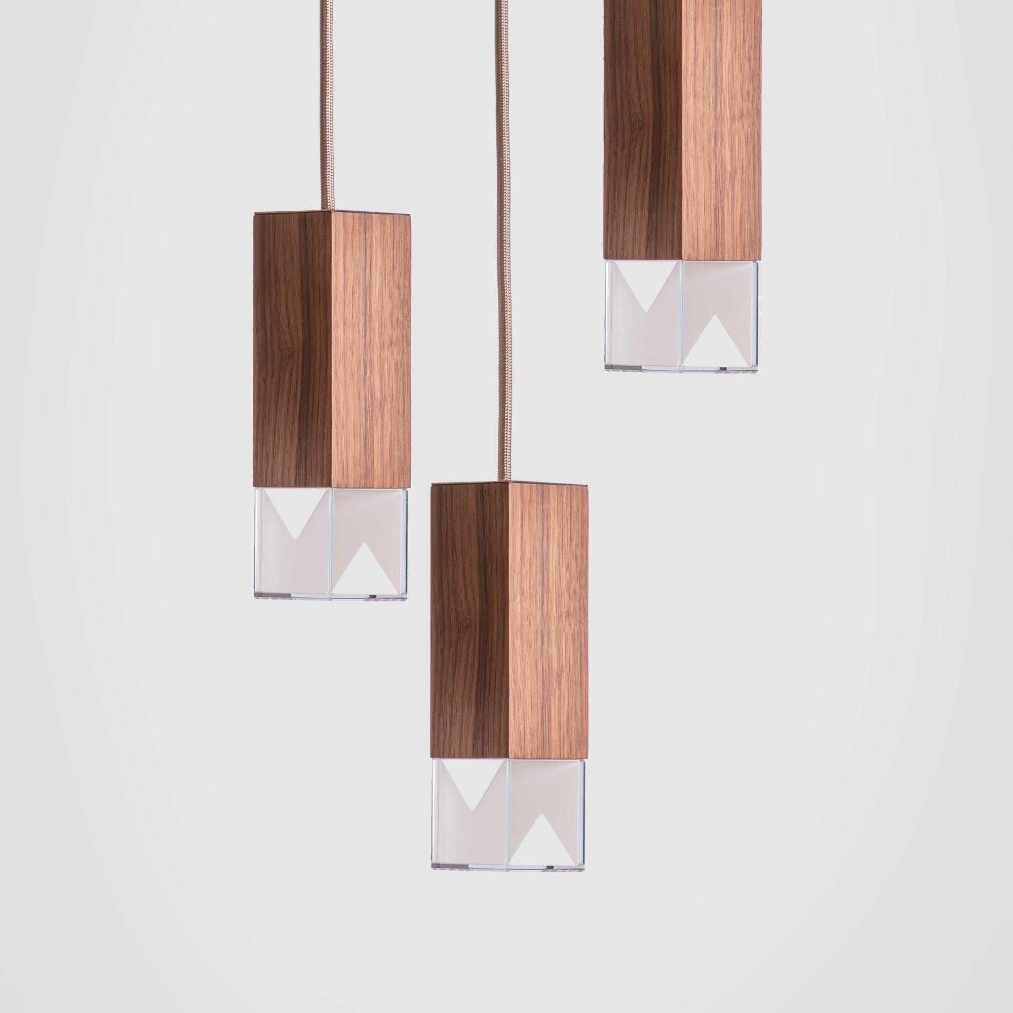 About
Contemporary Canaletto Walnut Wood Trio Chandelier by Formaminima

Lamp/One Wood Trio Chandelier from Chandeliers Series
Design by Formaminima
Chandelier
Materials:
Body lamp handcrafted in solid Canaletto walnut wood / crystal glass diffuser