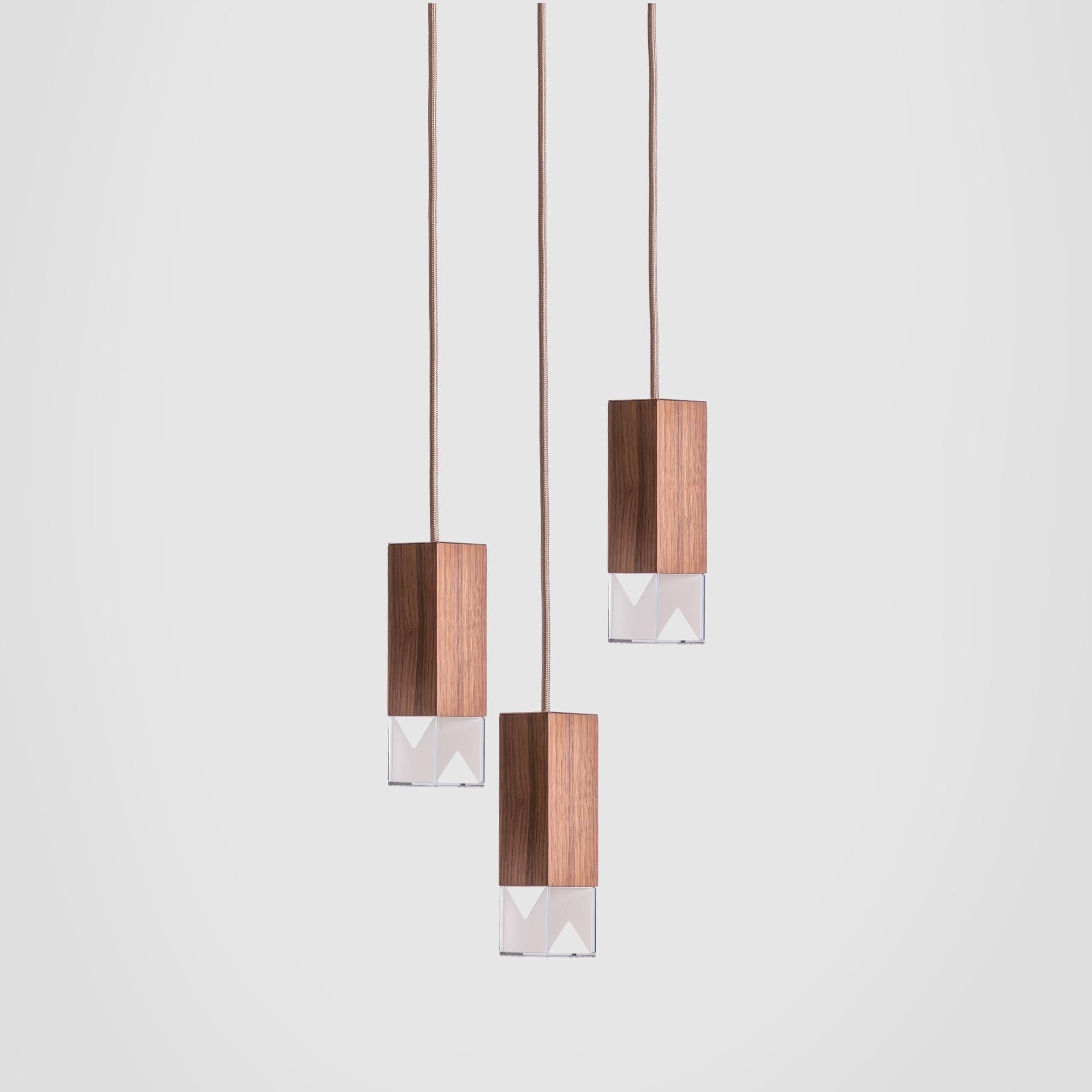 Modern Contemporary Canaletto Walnut Wood Trio Chandelier by Formaminima For Sale