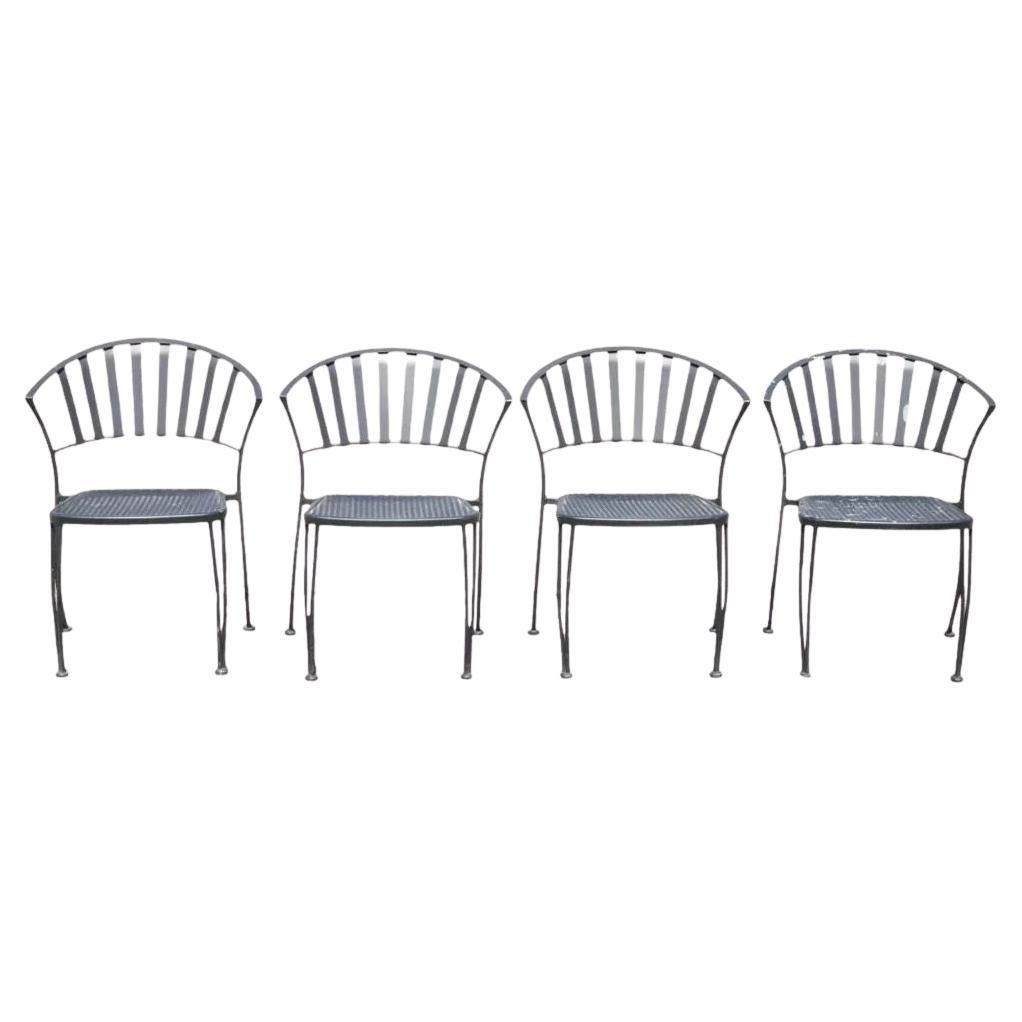 Modern Woodard Pinecrest Style Wrought Iron Garden Patio Dining Chair - Set of 4