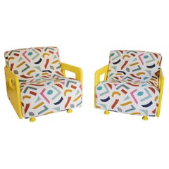 Modern Armchairs with Lacquered Wood and Geometric Upholstery, Italy, 1970