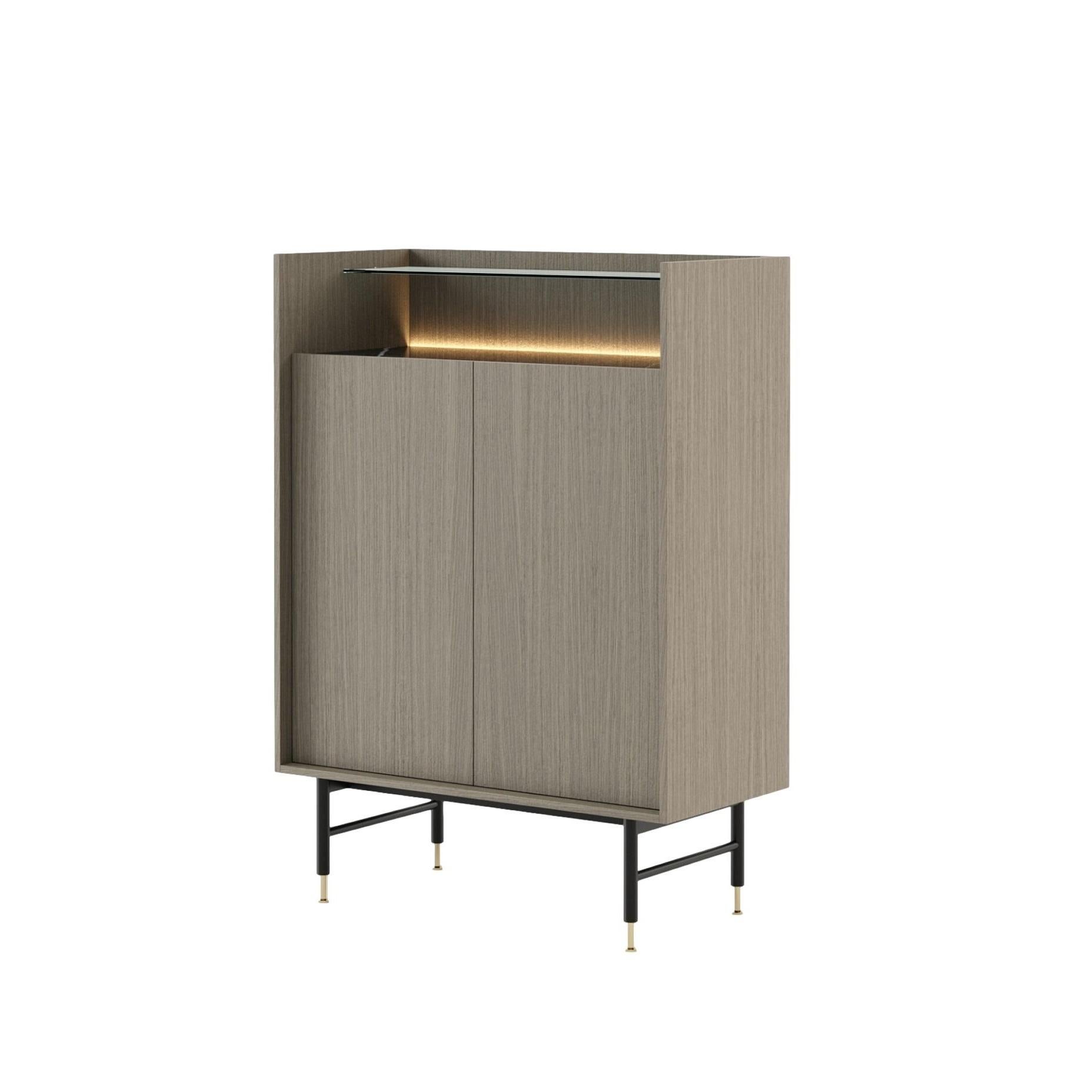 Mobile bar moderno in legno con inserti in vetro e marmo in vendita 3