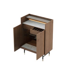 Modern Wooden Bar Cabinet with Glass & Marble Accents
