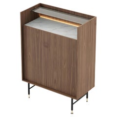 Modern Wooden Bar Cabinet with Glass & Marble Accents