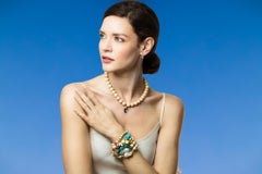 Modern Wooden Bead Bracelet 18K Gold Discs, Tumbled Turquoise, London Blue Topaz