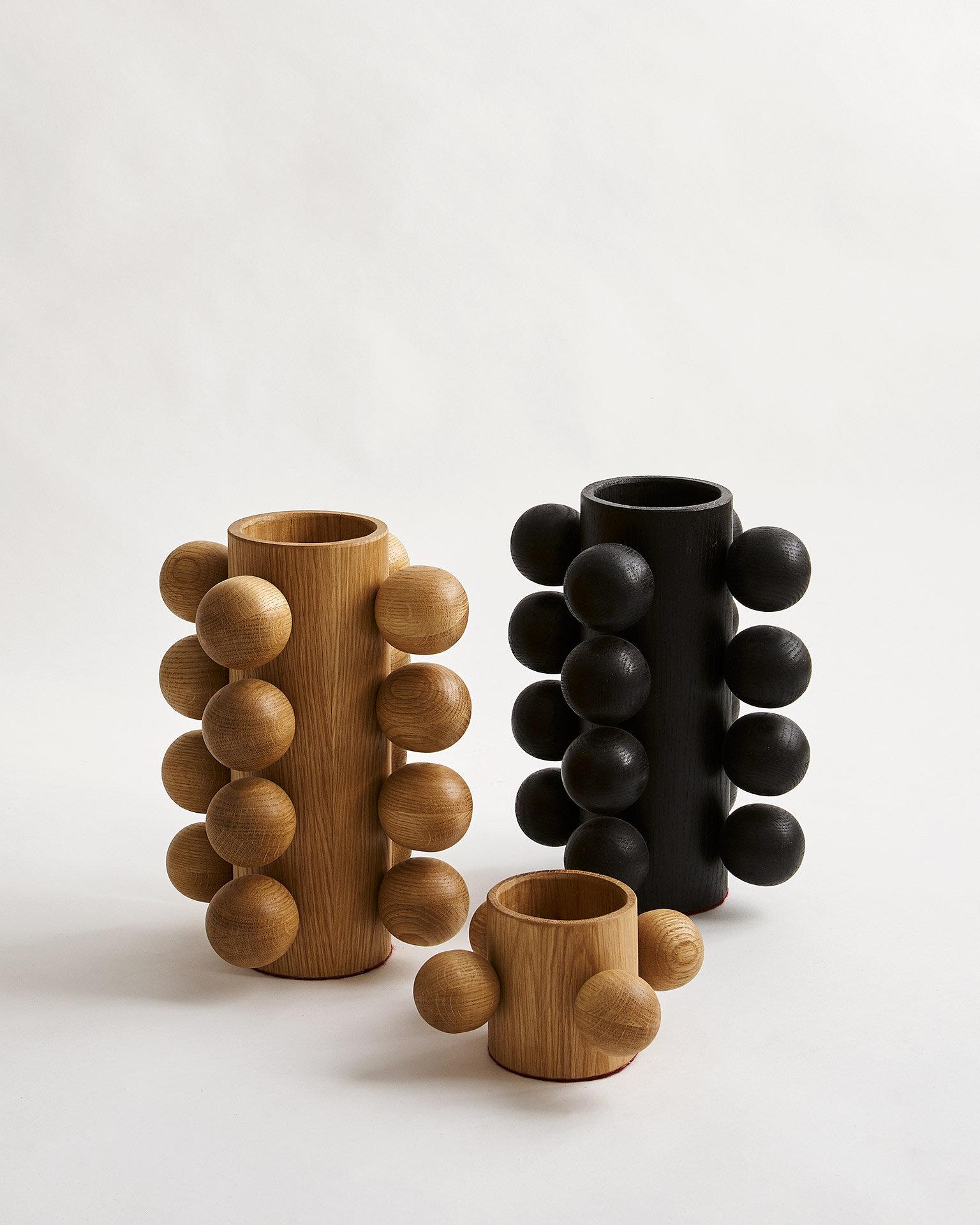 American Modern Wooden Bubble Vase in Black For Sale