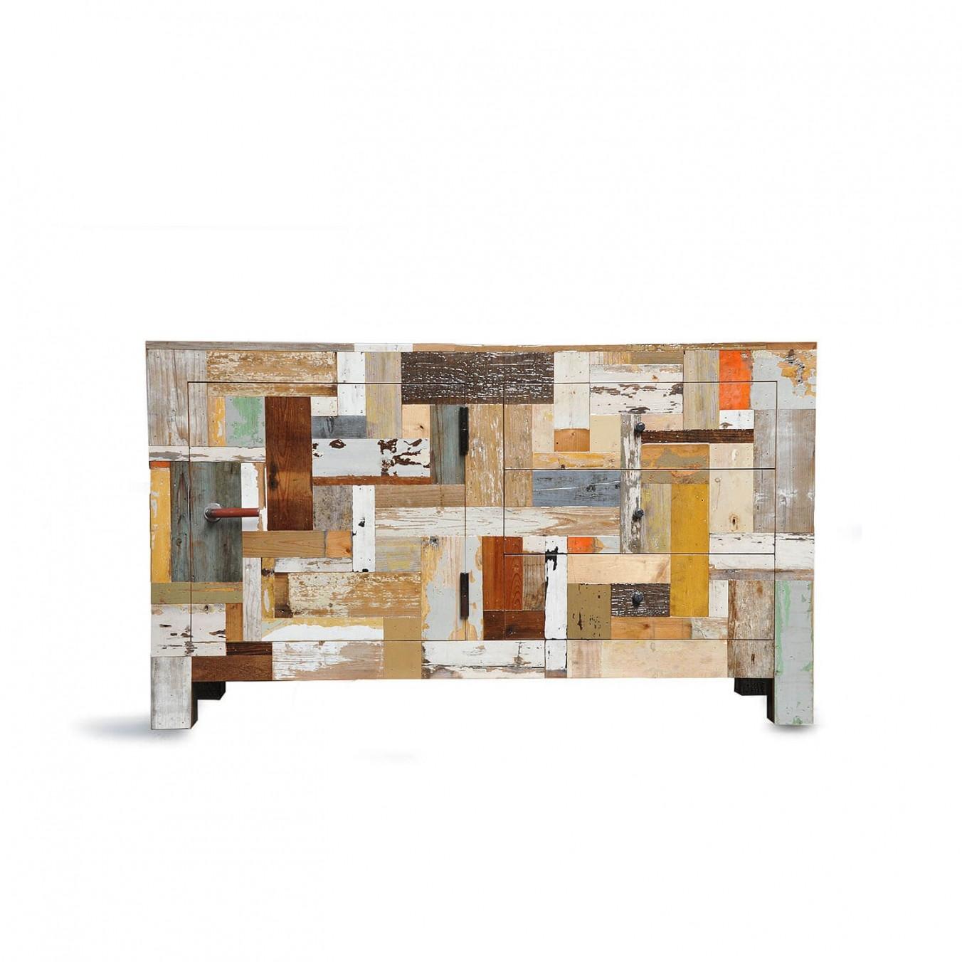 Modern Wooden Credenza 3 drawers, Waste Cabinet in Scrapwood by Piet Hein Eek For Sale 5