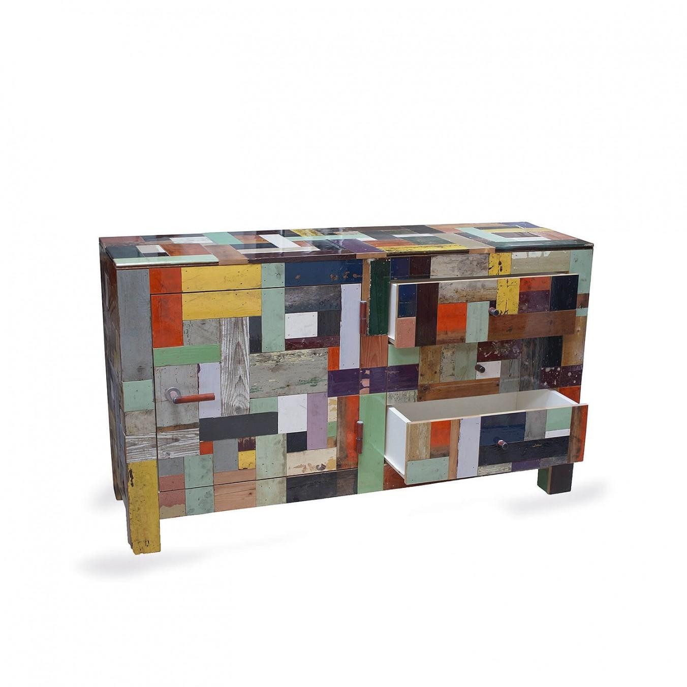 Modern Wooden Credenza 3 drawers, Waste Cabinet in Scrapwood by Piet Hein Eek For Sale 6