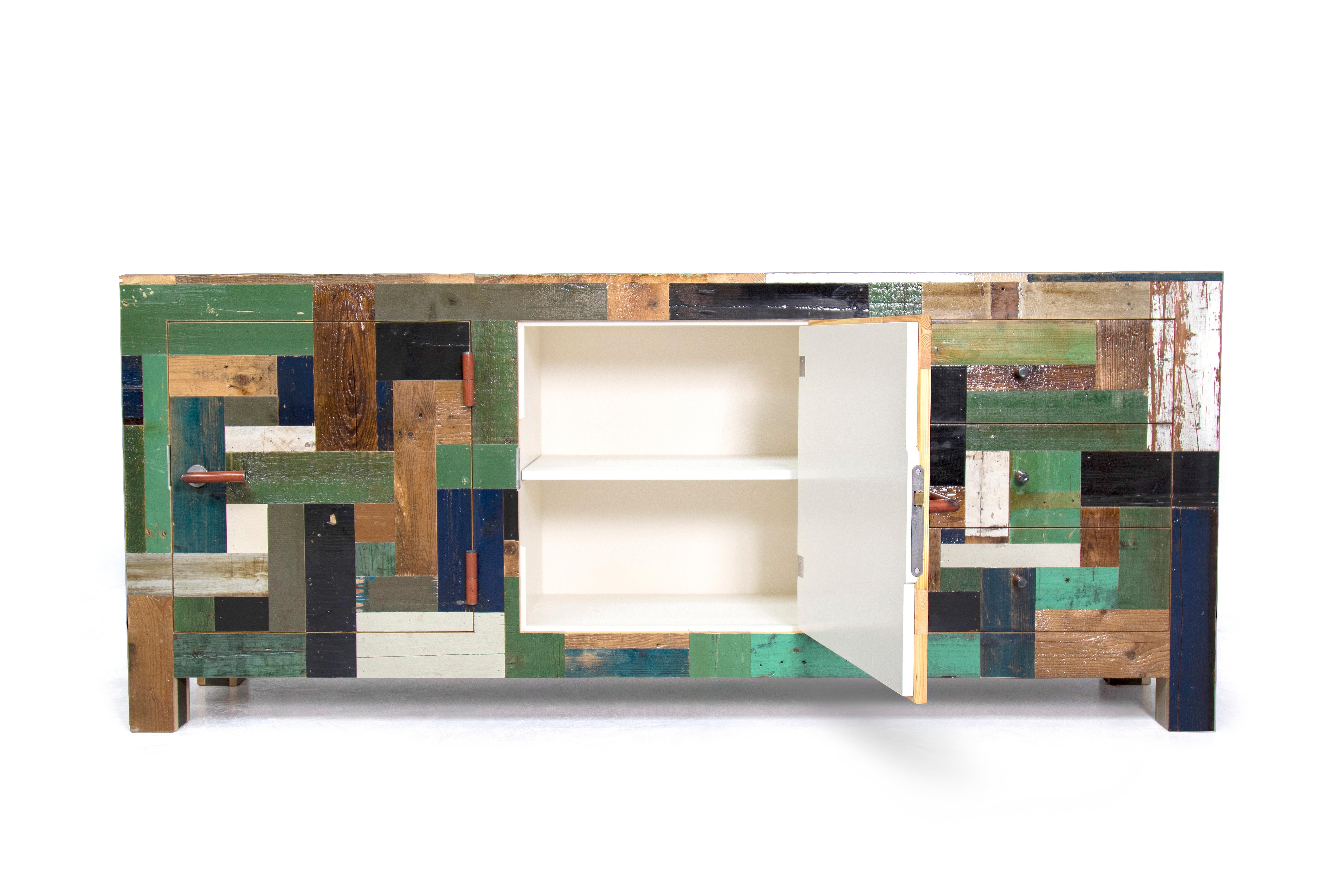Dutch Modern Wooden Credenza 3 Drawers, Waste Cabinet in Scrapwood by Piet Hein Eek For Sale