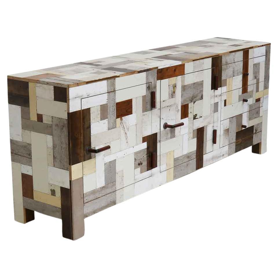 XXIe siècle et contemporain Crédence moderne en bois à 3 tiroirs, meuble de rangement pour déchets en bois de récupération de Piet Hein Eek en vente