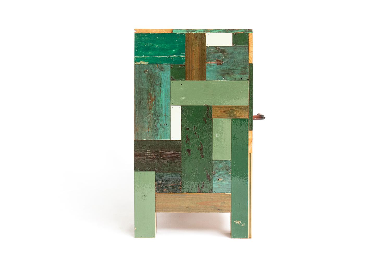 Scrap Wood Modern Wooden Credenza 3 drawers, Waste Cabinet in Scrapwood by Piet Hein Eek For Sale