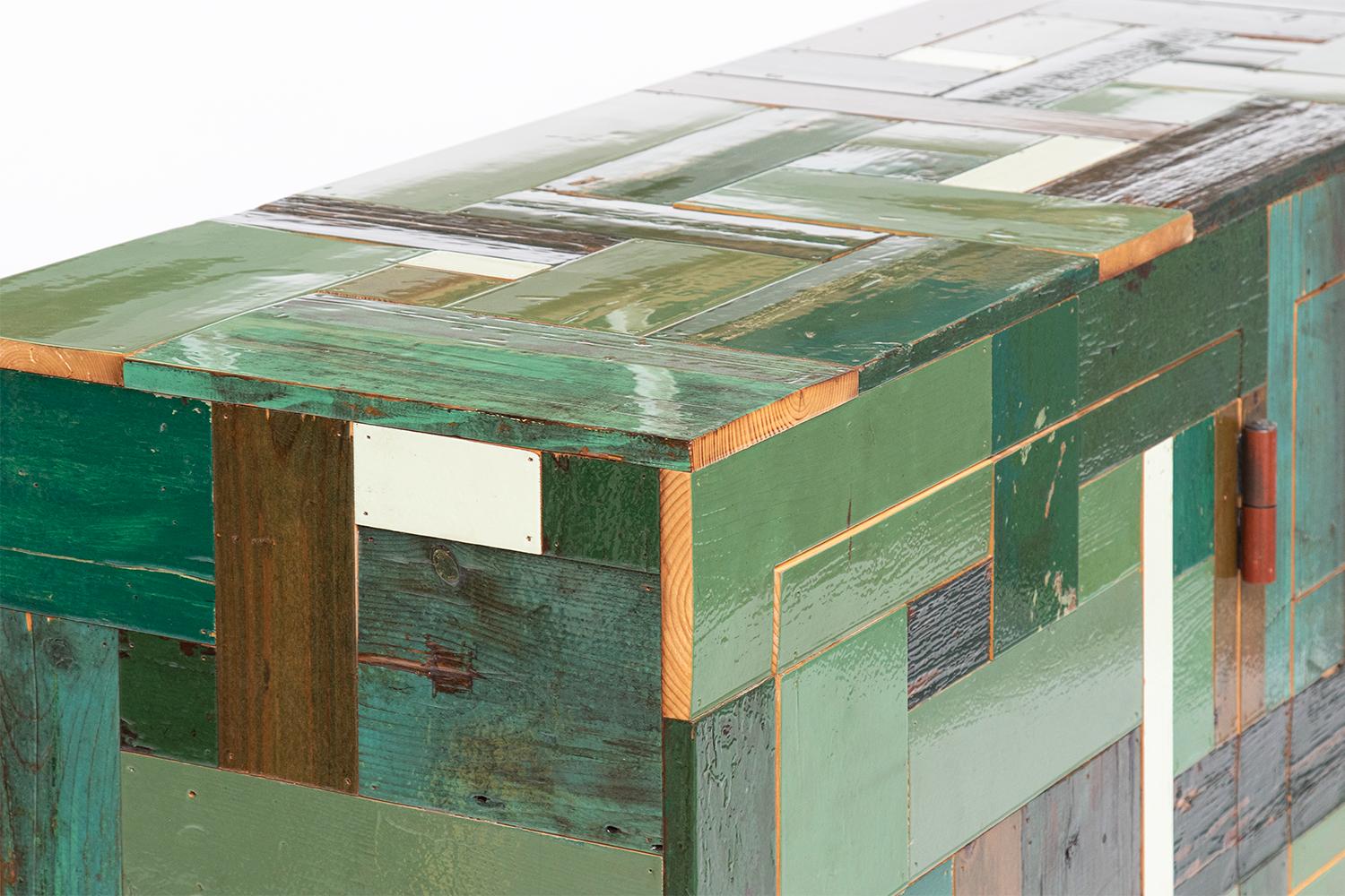 Modern Wooden Credenza 3 drawers, Waste Cabinet in Scrapwood by Piet Hein Eek For Sale 1