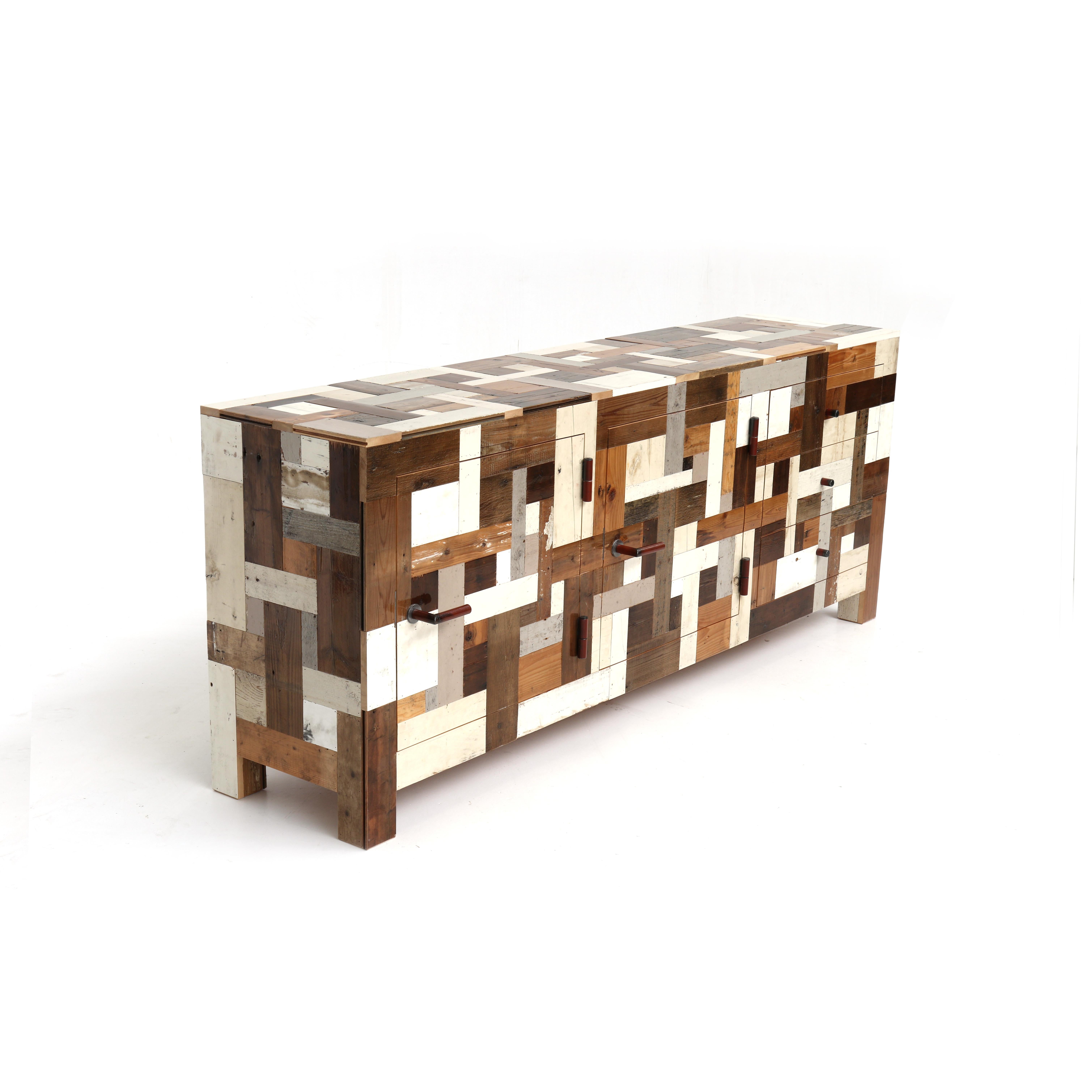 Modern Wooden Credenza 3 Drawers, Waste Cabinet in Scrapwood by Piet Hein Eek For Sale 2