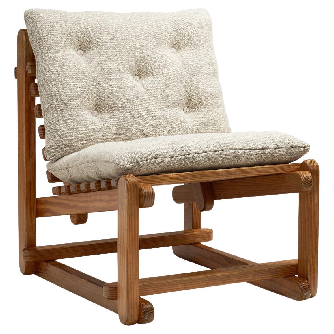 Modern Wooden Lounge Chair with Upholstered Cushions, Europe Mid-20th Century