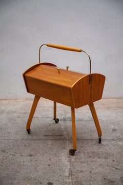 Modern Wooden Sewing Box, Side Table with Storage, Germany, 1960s