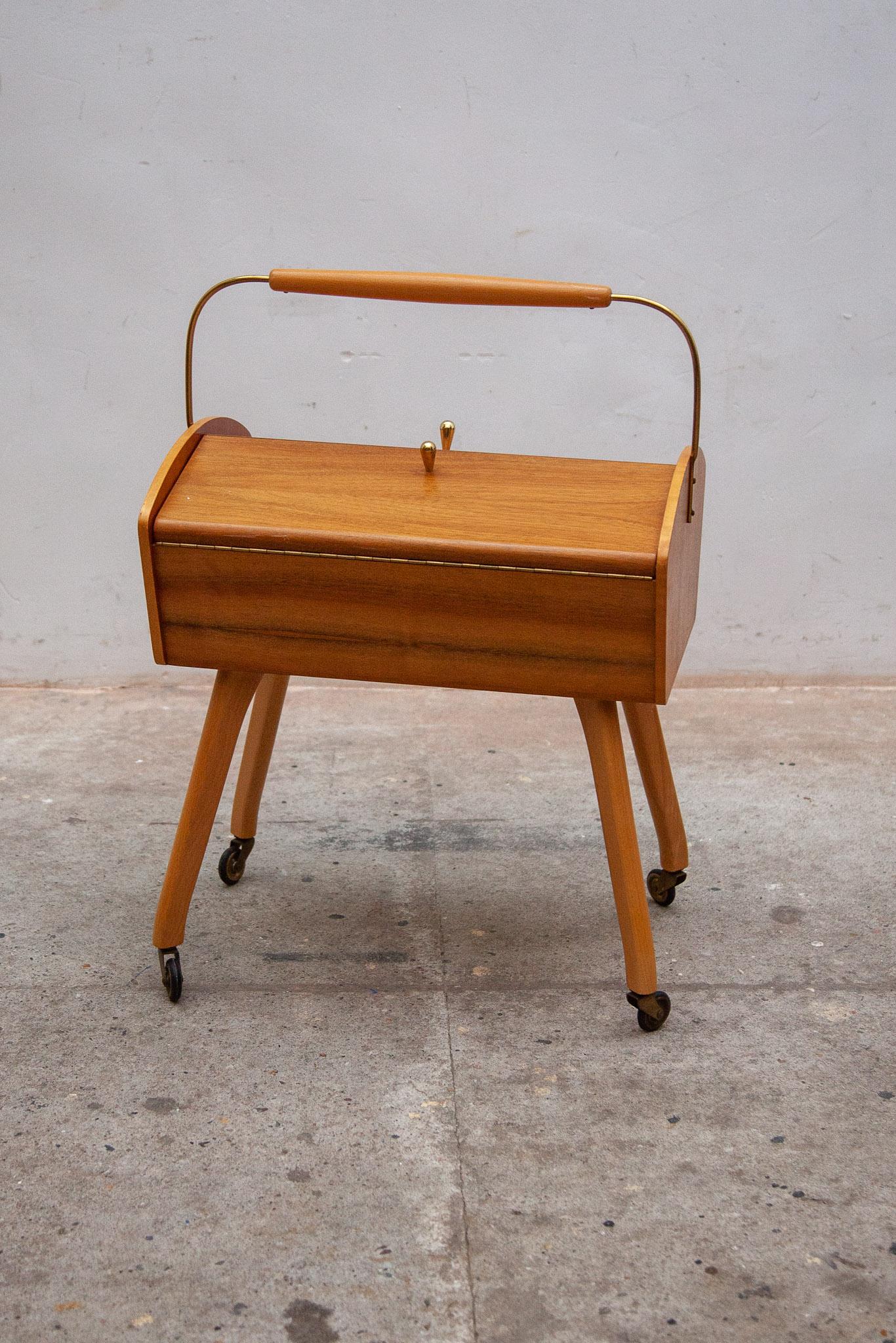 Mid-Century Modern Modern Wooden Sewing Box, Side Table with Storage, Germany, 1960s For Sale