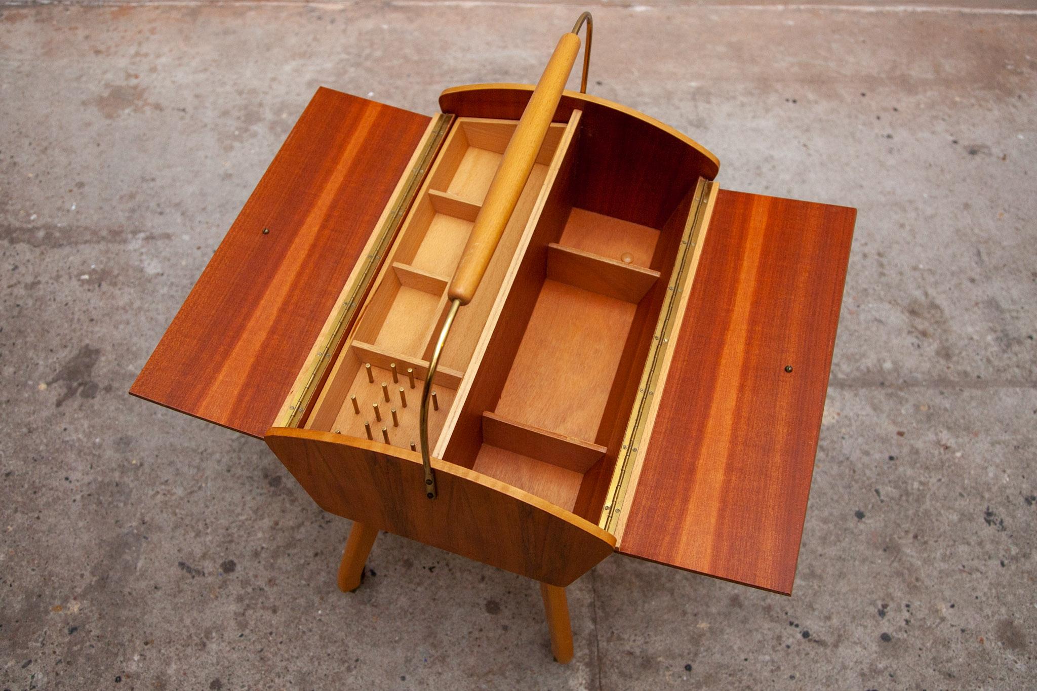Modern Wooden Sewing Box, Side Table with Storage, Germany, 1960s In Good Condition For Sale In Antwerp, BE
