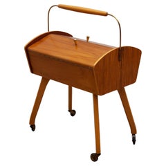 Vintage Modern Wooden Sewing Box, Side Table with Storage, Germany, 1960s