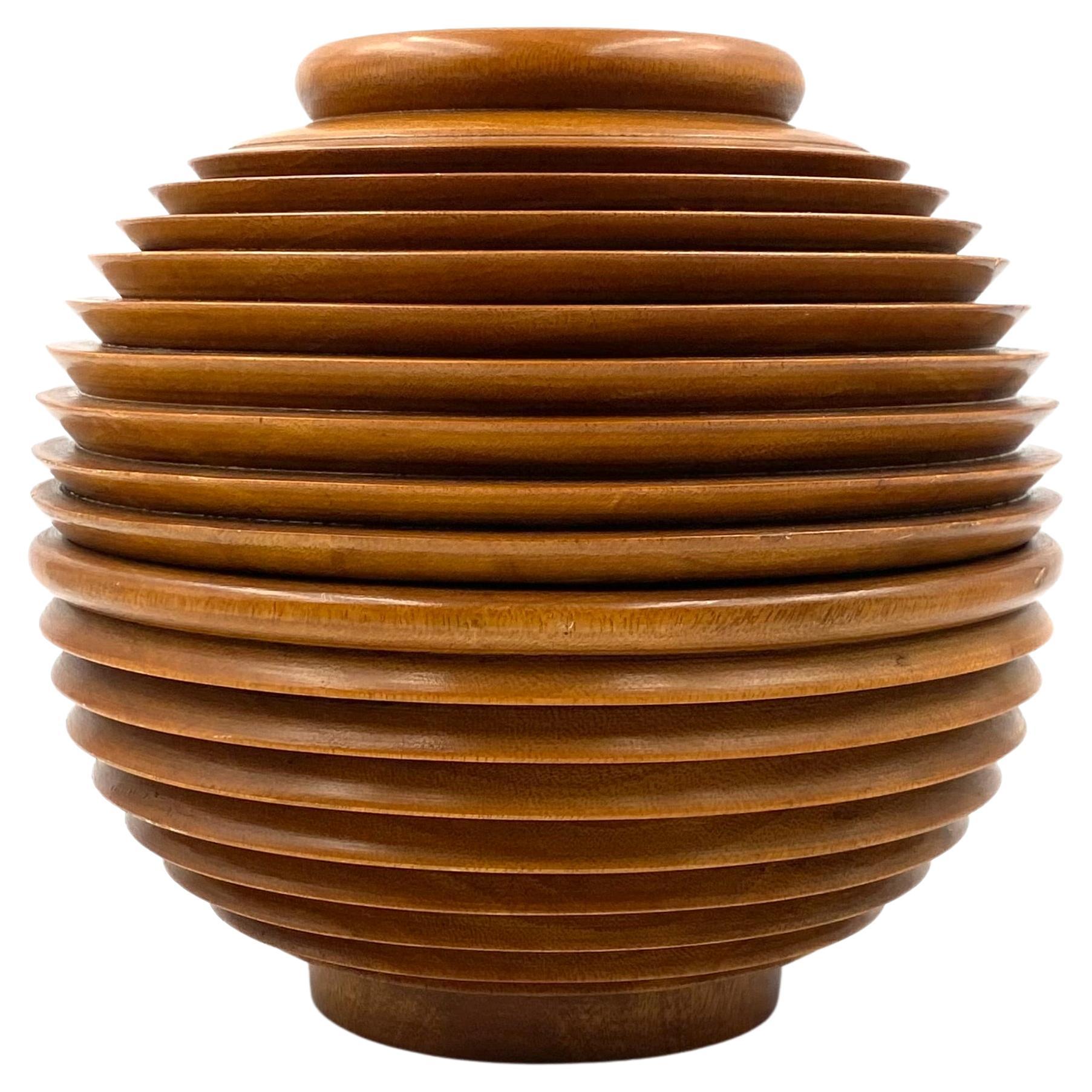 Modern wooden spherical vase, France 1970s