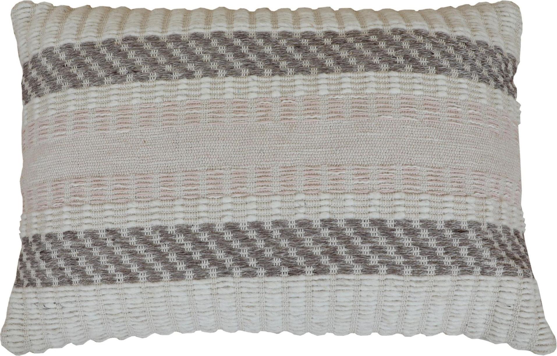 Hand-Knotted Modern Wool and Cotton Pillow With Geometric Pattern In Muted Tones For Sale
