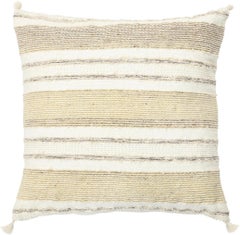 Modern Wool and Cotton Pillow With Striped Pattern In Beige