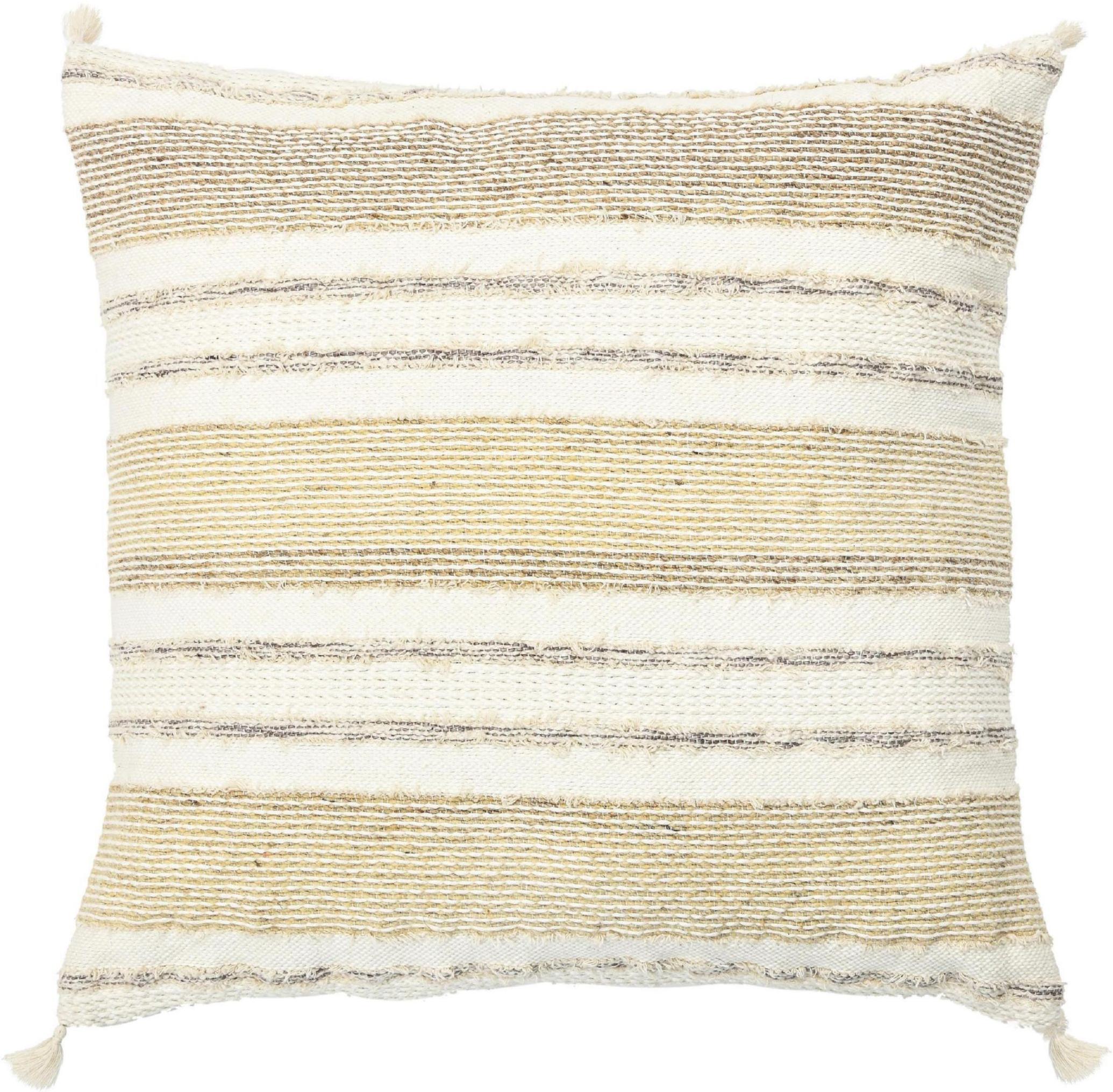 Indian Modern Wool and Cotton Pillow With Striped Pattern In Beige For Sale