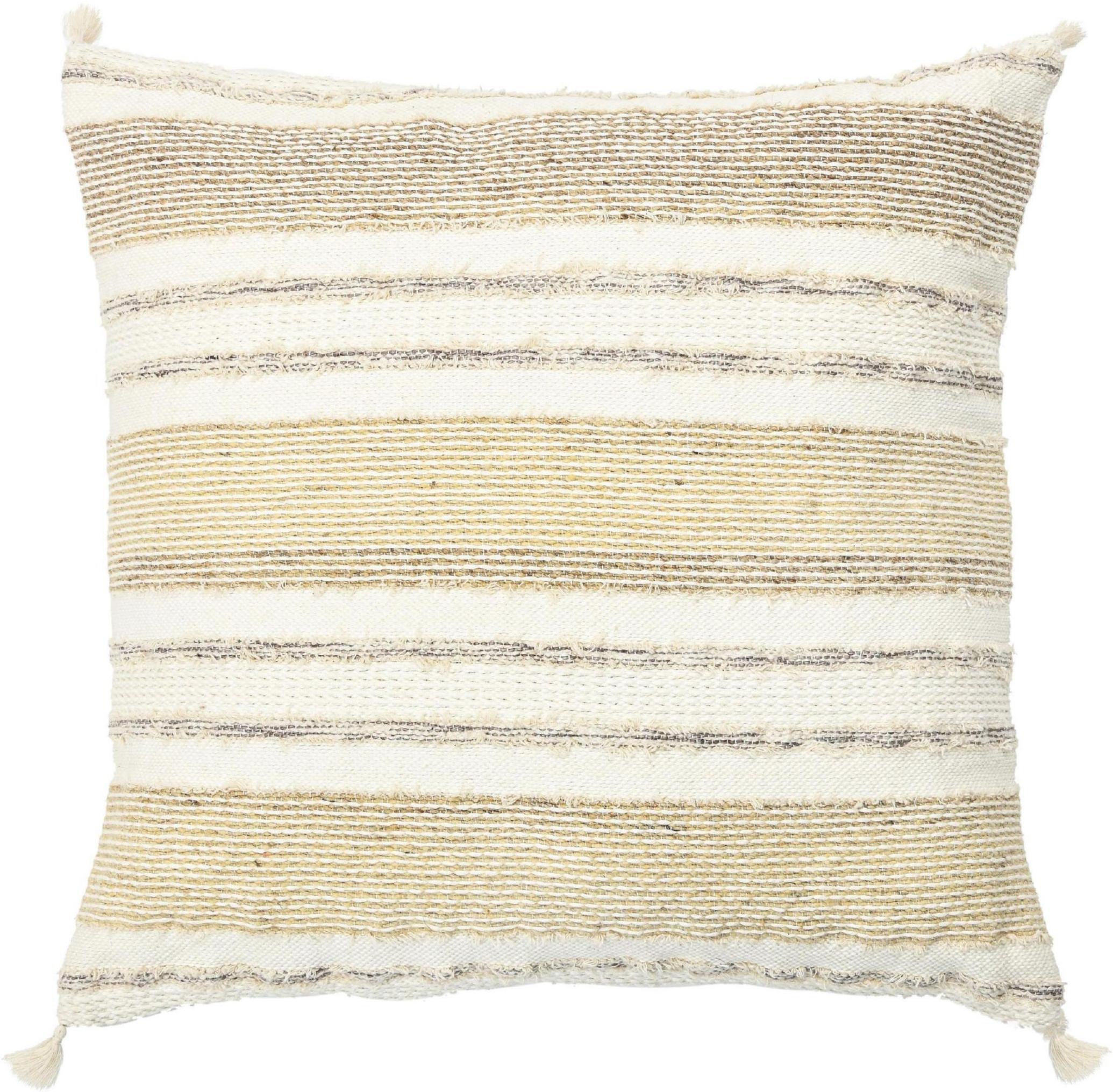 Indiano Cuscino moderno in lana e cotone con motivo a righe in beige in vendita