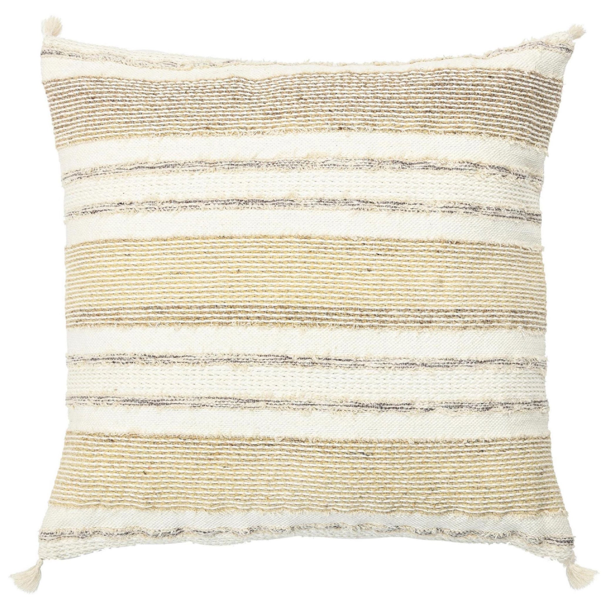 Coussin moderne en laine et coton à motif rayé beige