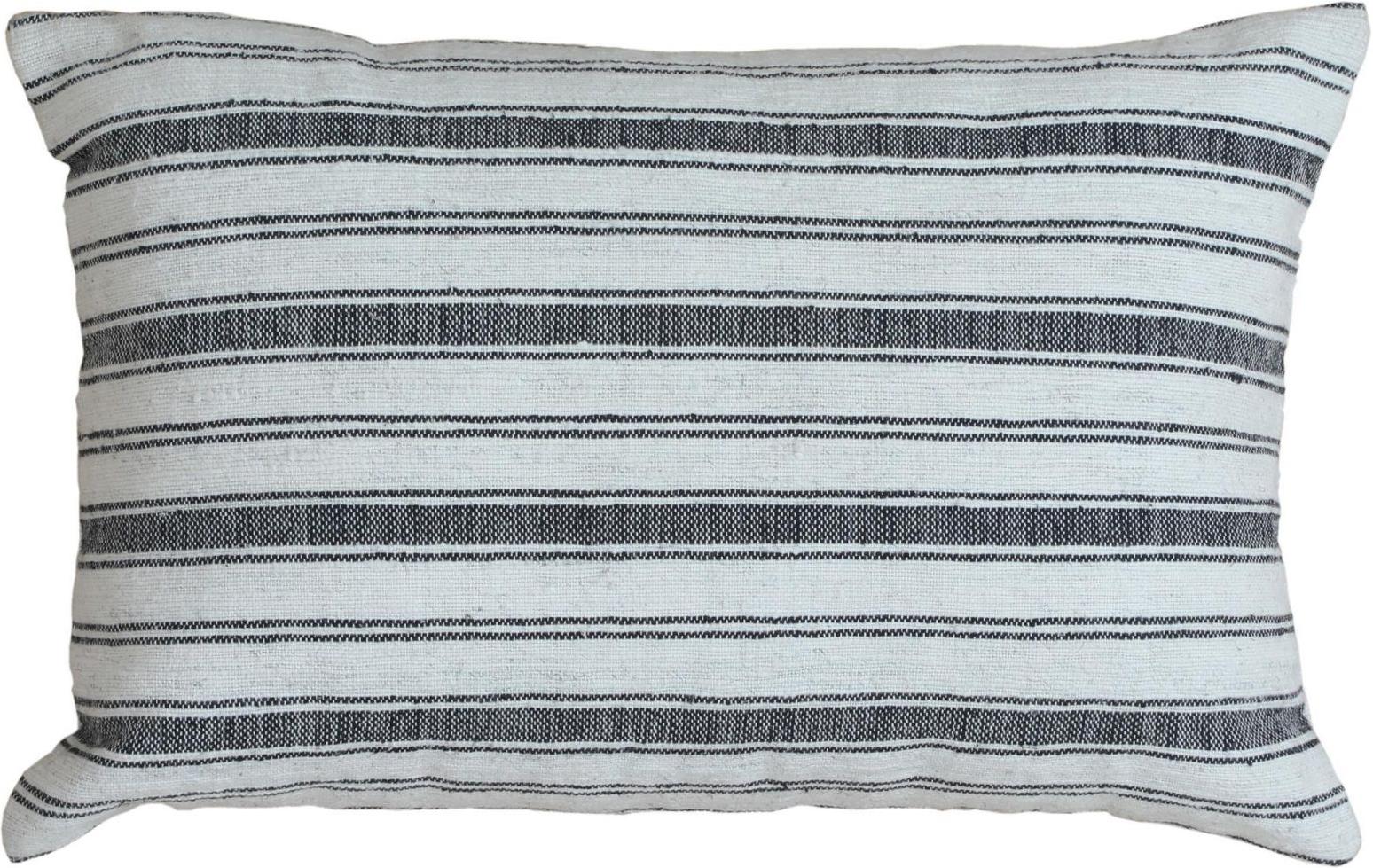Indiano Cuscino moderno in lana e cotone con motivo a righe in bianco e grigio in vendita