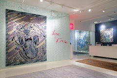 Tiger Carpet Designed by Iena Cruz with blue, white, purple hand made in Nepal