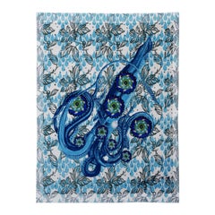 Modern Wool and Silk Nepalese Rug Designed by Iena Cruz in white and blue