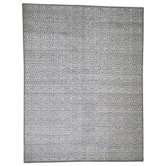 Modern Wool and Silk Roman Key Design Hand Knotted Oriental Rug