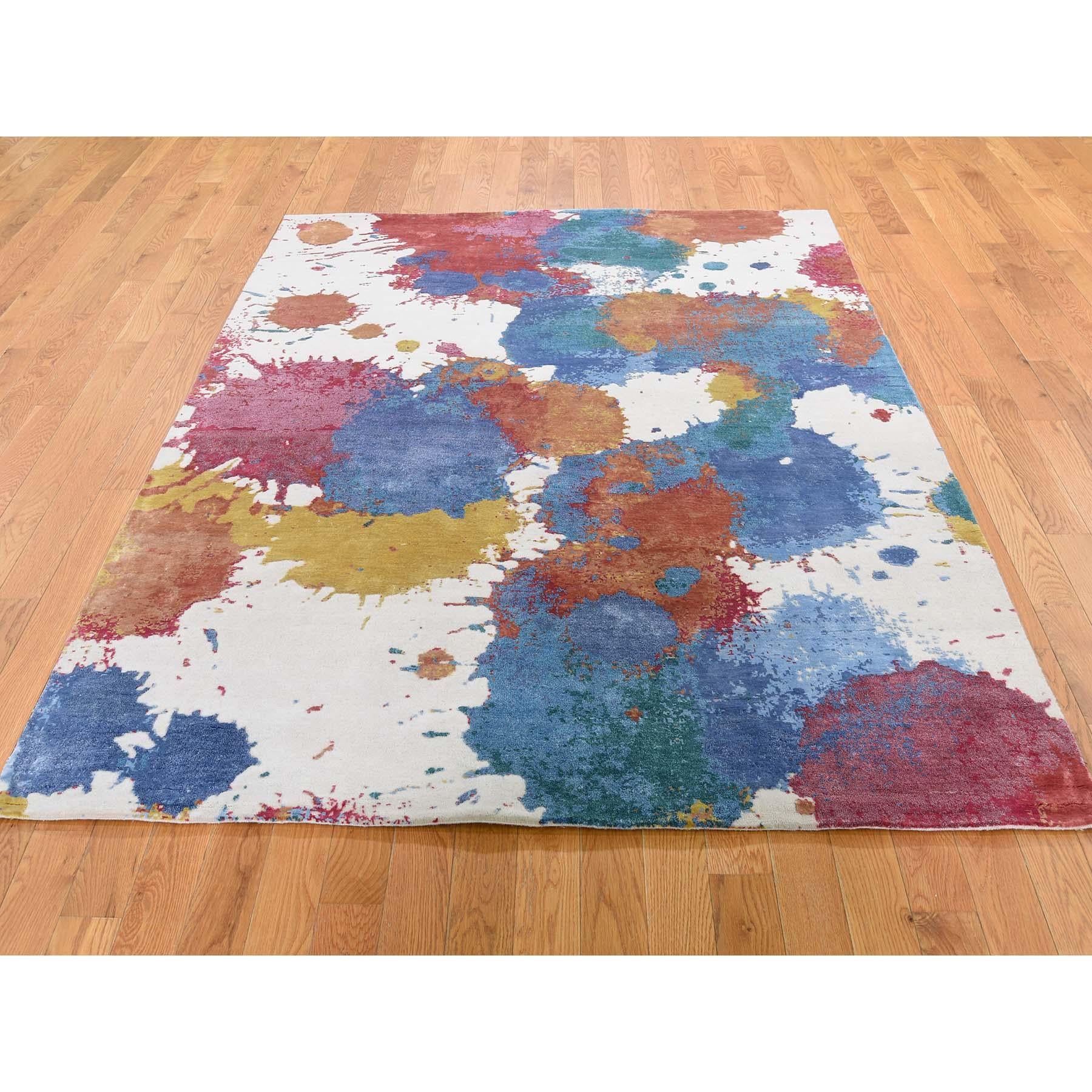 Other Modern Wool And Silk Splash Design Thick And Plush Hand-Knotted Rug, 5'1
