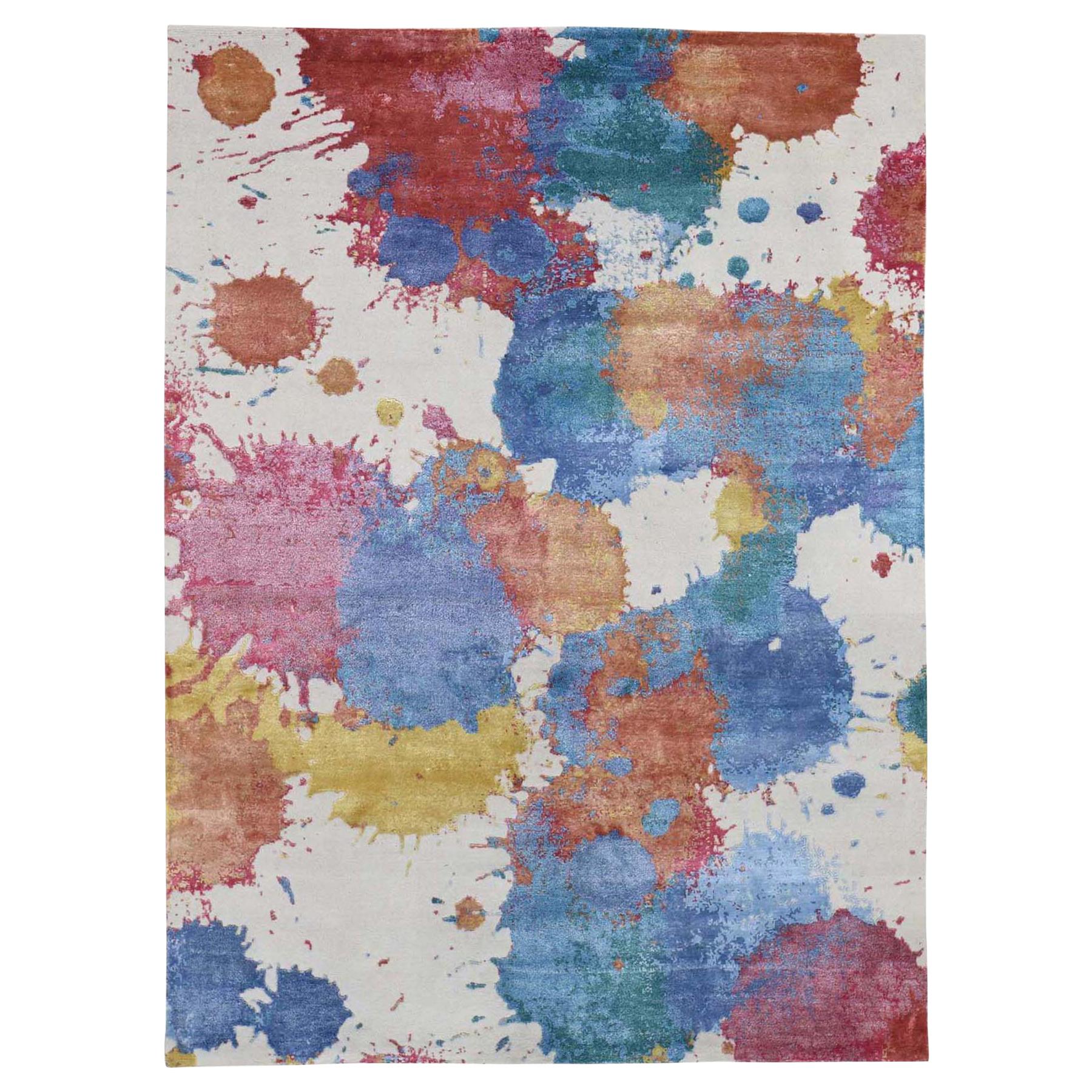 Modern Wool And Silk Splash Design Thick And Plush Hand-Knotted Rug, 5'1"x6'10"