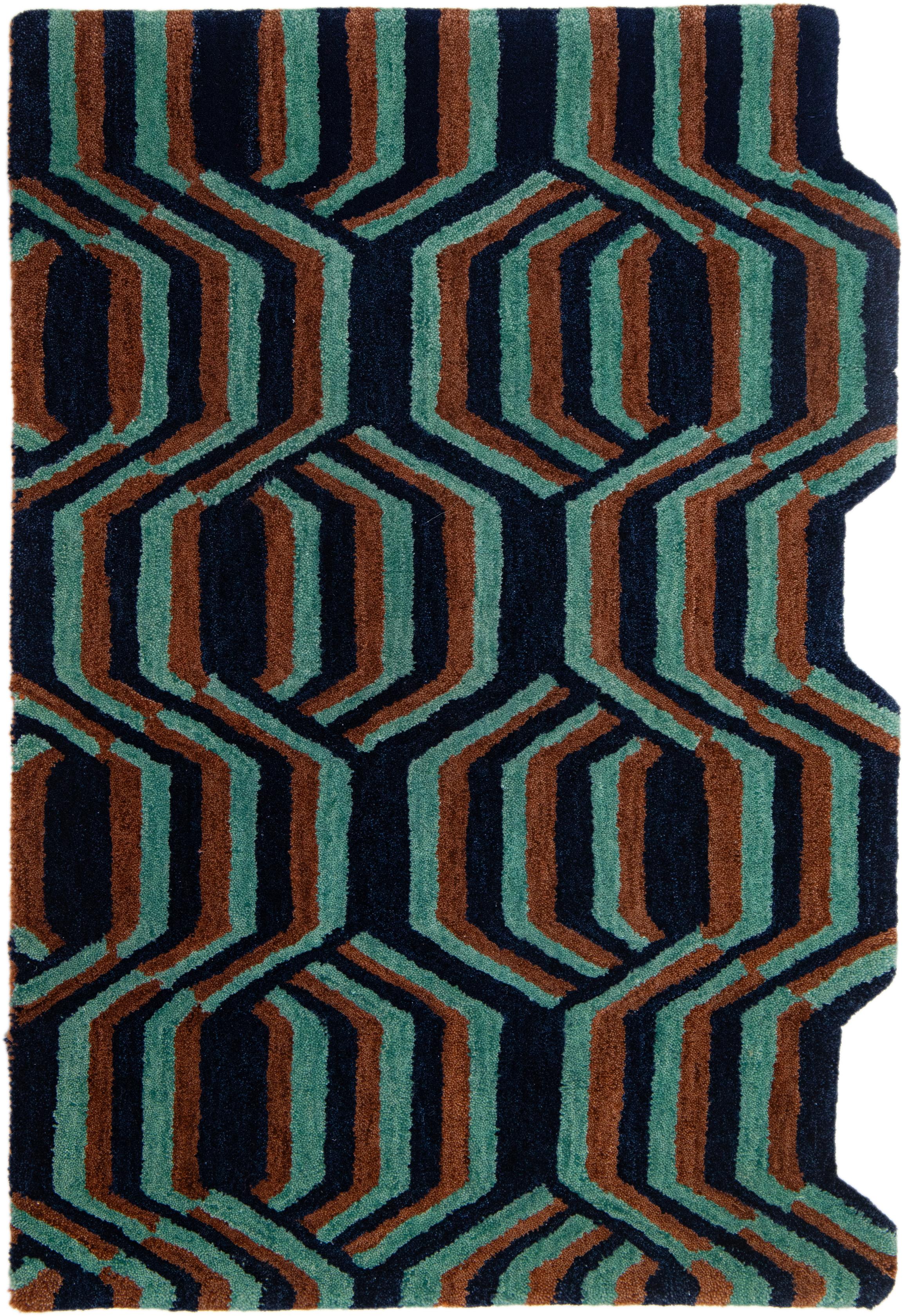 Indian Modern Wool Custom Rug with Freestyle’s Crisp Graphic Pattern By Apadana For Sale