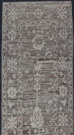 Modern Wool Oushak Runner Hand Knotted in Afghanistan 3'3" X 11'9"