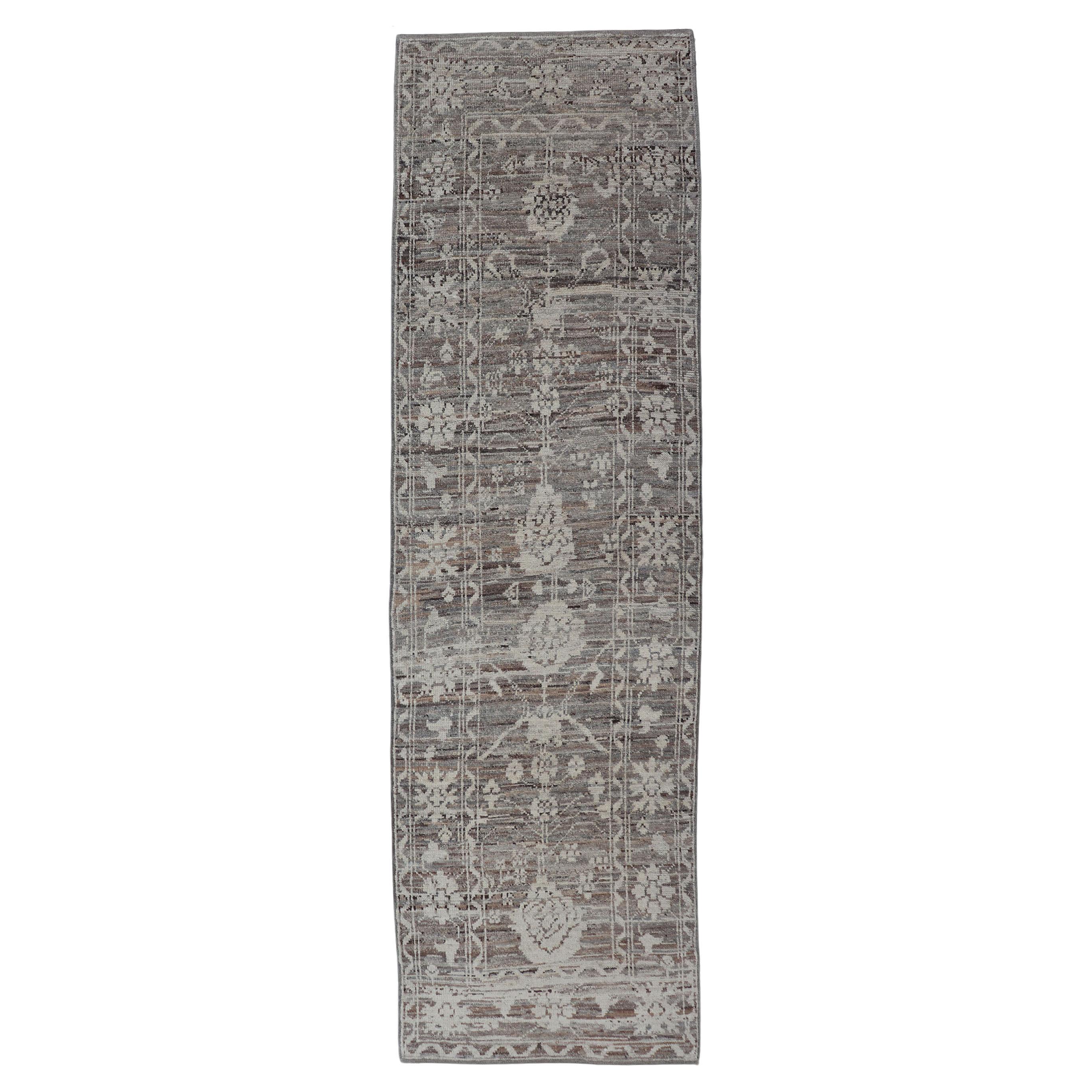 Modern Wool Oushak Runner Hand Knotted in Afghanistan 3'3" X 11'9"