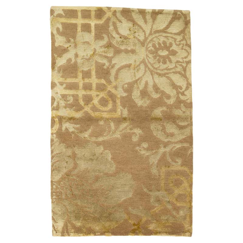 Modern Designed Wool and Silk Rug In Tan Color With Golden Design For ...
