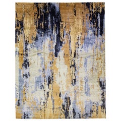 Tapis moderne en laine et soie avec motif abstrait doré