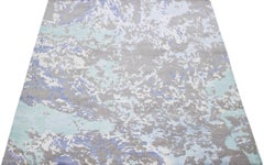 Modern Wool & Silk Rug with Teal and Gray Abstract Design