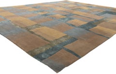 Tappeto tibetano moderno in lana e seta, lo stile cubista incontra l'eleganza dei toni della terra