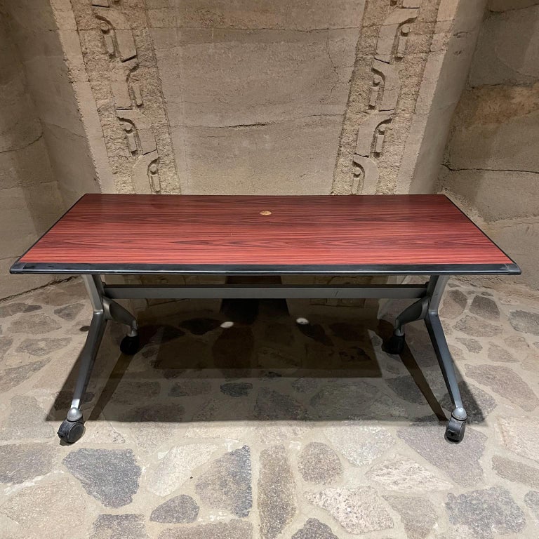 Modern Work Desk Collapsible Rosewood Aluminum Swag Leg Style of Herman Miller For Sale at 1stDibs