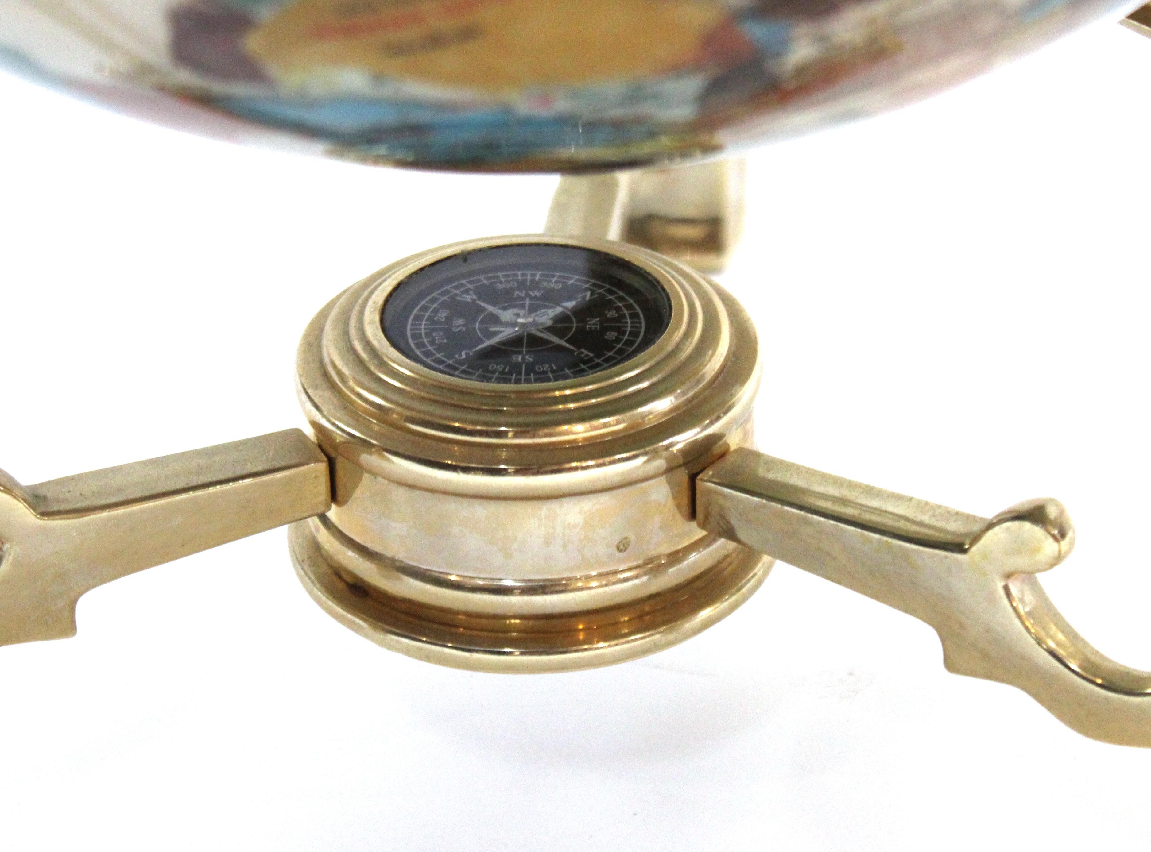 Modern World Globe in Semi-Precious Stone on Brass Stand 1