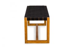 Modern Woven Black Webbing and Bleached Walnut Rectangular Bench