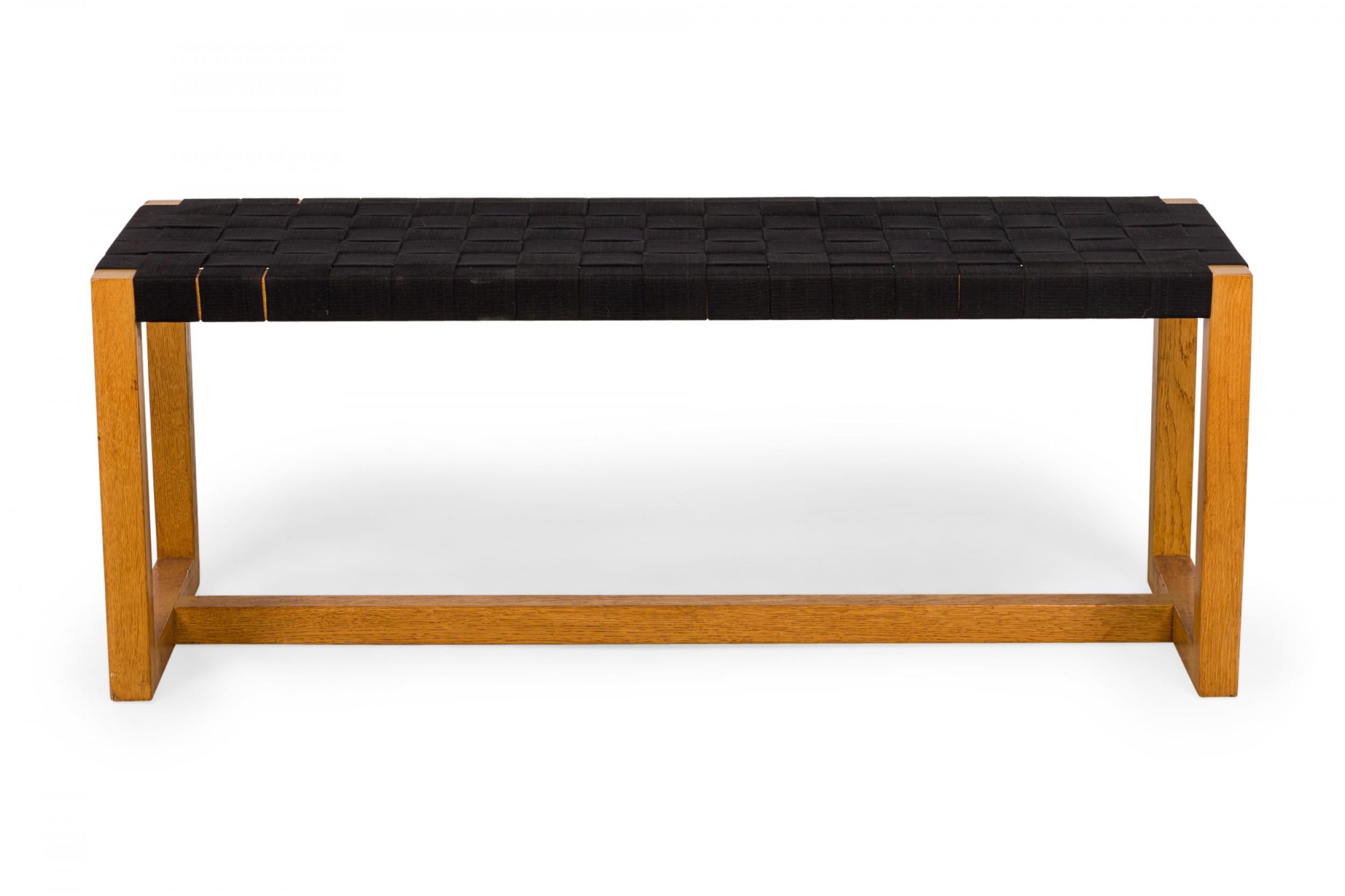 American Modern Woven Black Webbing and Bleached Walnut Rectangular Bench For Sale