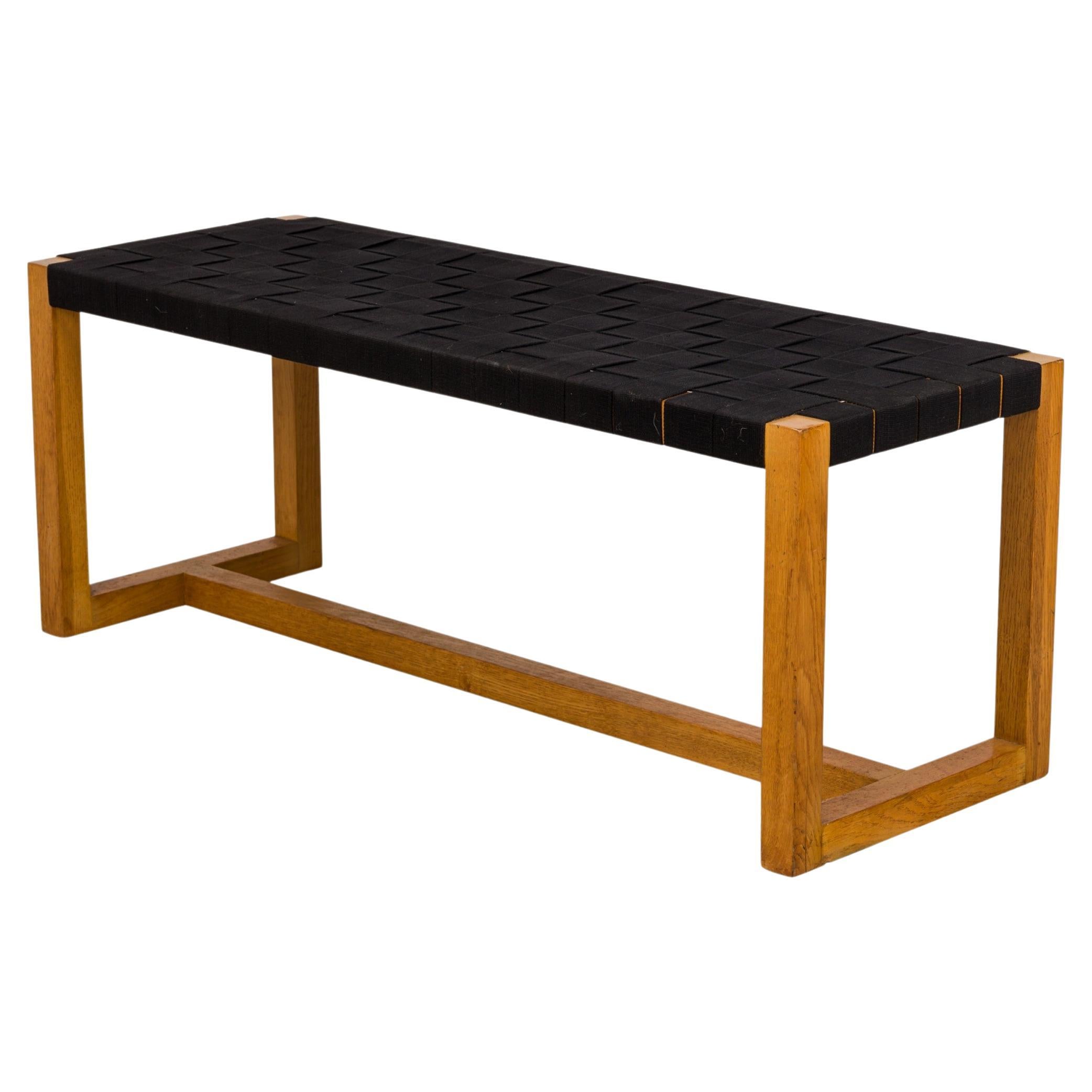 Modern Woven Black Webbing and Bleached Walnut Rectangular Bench For Sale