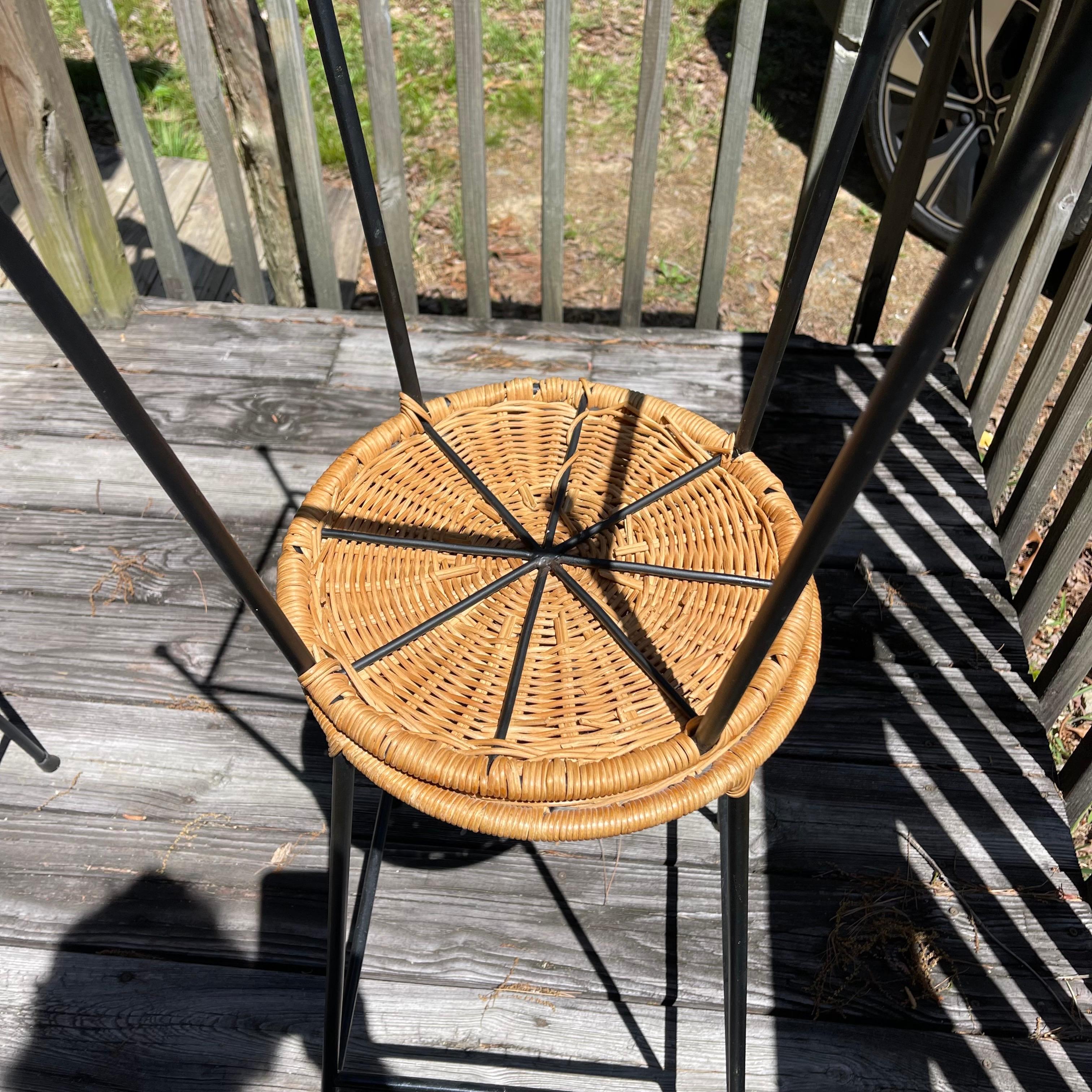 Modern Woven Wicker Iron Counter Height Bar Stools, Set of 3 For Sale 3