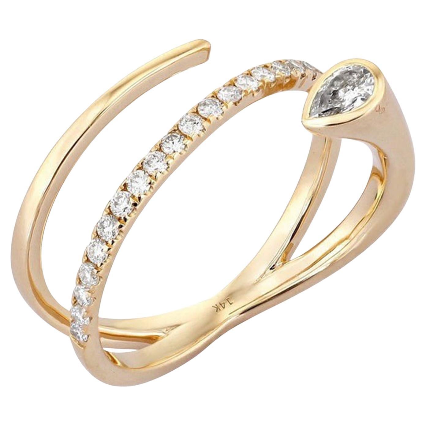 Modern Wrap Pave Pear Cut Diamond 14K Yellow Gold Ring