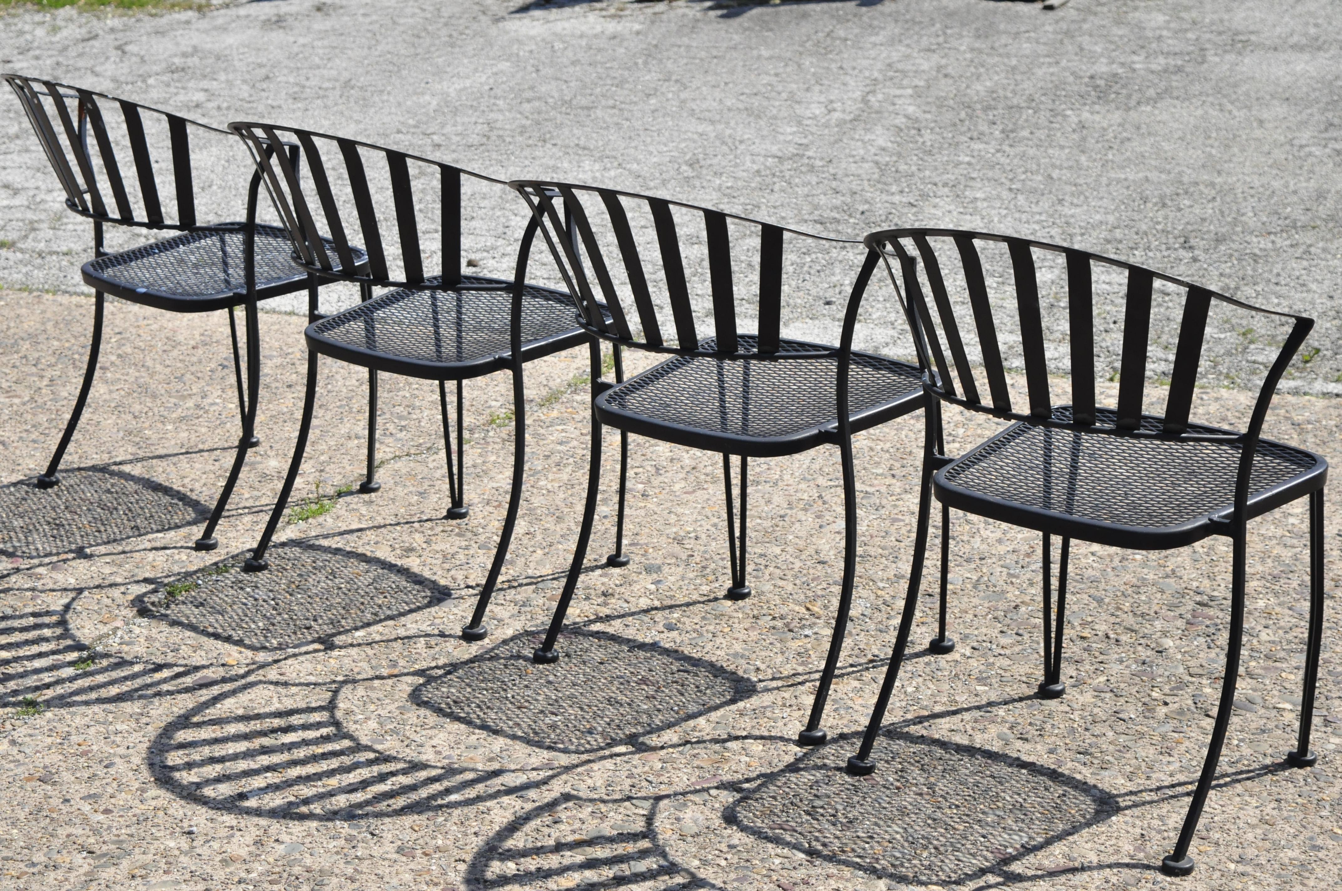 Modern Wrought Iron Barrel Back Sculptural Garden Patio Dining Chairs, Set of 4 For Sale 2