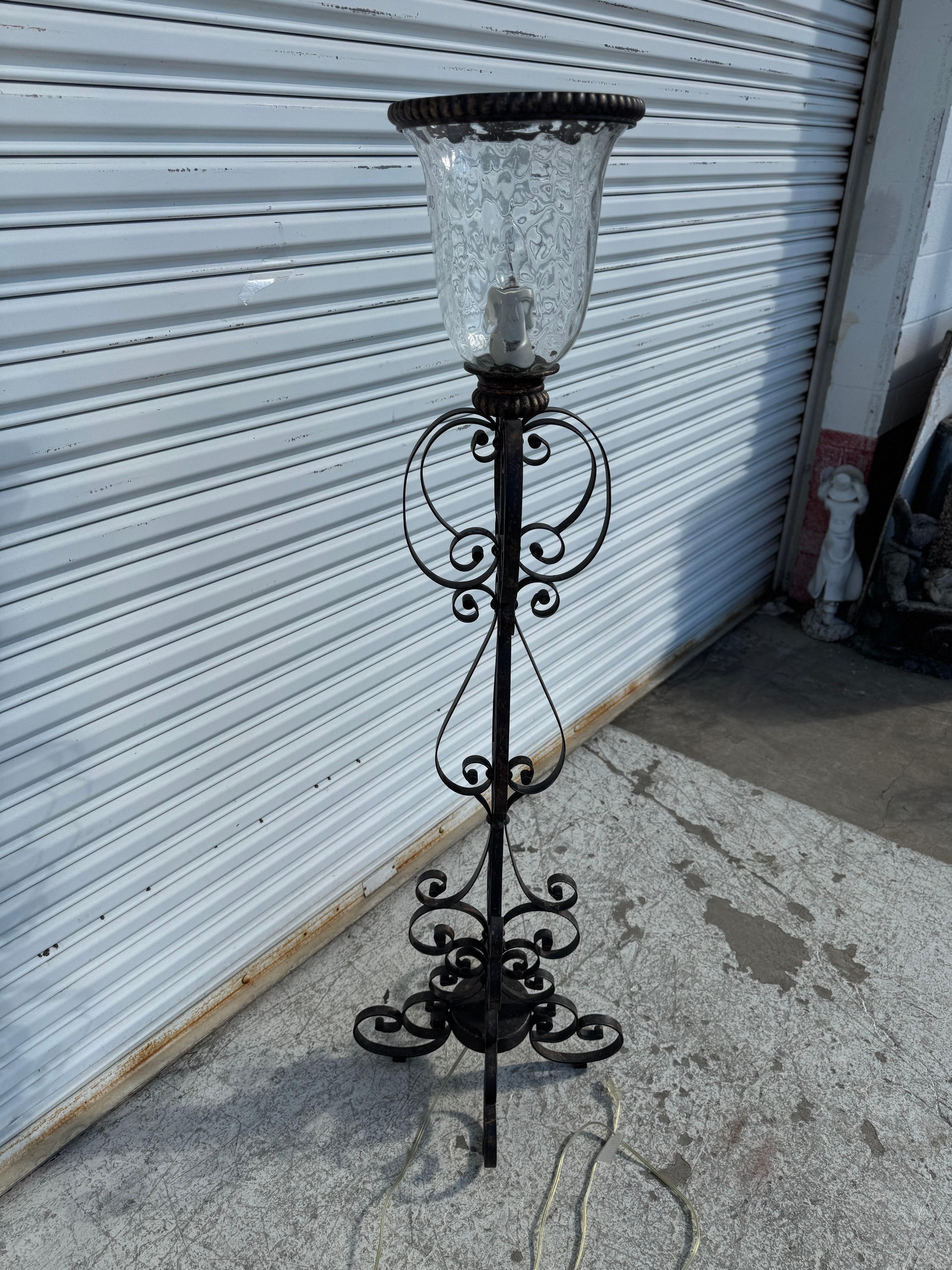 American Modern Wrought Iron Floor Lamp with Blownglass shade For Sale